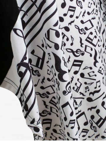 Plus Size Colorblock Musical Notes Print Cardigan