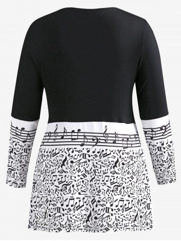 Plus Size Colorblock Musical Notes Print Cardigan