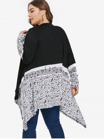 Plus Size Colorblock Musical Notes Print Cardigan