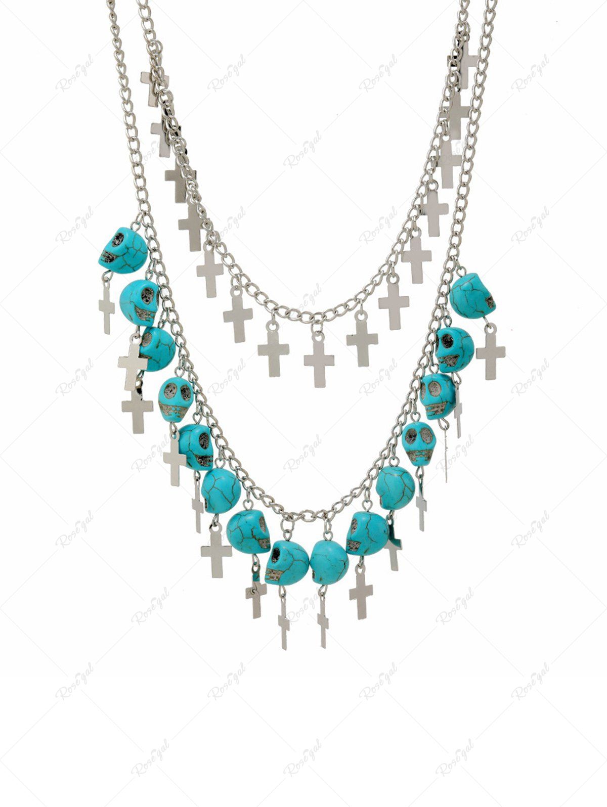 Hot Gothic Cross Skull Tassel Layered Necklace  