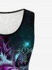 Plus Size Lace Insert Flower Pigeon Cross Colorblock Printed Tank Top and Pockets Capri Leggings Outfit -  