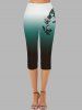 Legging Capri Décontracté à Imprimé 3D Papillon Ombre à Taille Elastique - Vert profond L