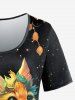 Cat Leaf Glitter Print Short Sleeves T-shirt and Capri Leggings Plus Size Outfits -  