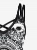 Gothic Skulls Galaxy Floral Print Crisscross Cami Dress -  