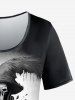 T-shirt Gothique Squelette et Oiseau Imprimés - Noir 5X
