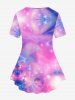 Plus Size Galaxy Glitter Flower Print T-shirt -  