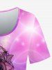 Plus Size Galaxy Glitter Flower Print T-shirt -  