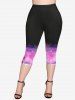 Plus Size Floral Print Ombre Pocket Capri Leggings -  