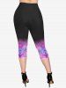 Plus Size Floral Print Ombre Pocket Capri Leggings -  
