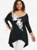Plus Size Braided Sleeves Appliqued Flowers T-shirt -  
