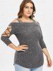 Plus Size Braided Sleeves Cold Shoulder Knitted T-shirt -  