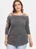 Plus Size Braided Sleeves Cold Shoulder Knitted T-shirt -  