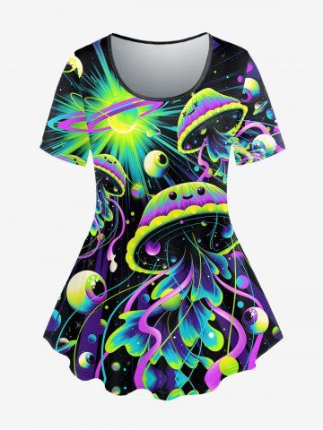 Plus Size Seabed Sailor Light Beam Print Short Sleeves T-shirt - MULTI - 2X