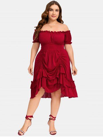 Plus Size Cinched Ruch Off The Shoulder Dress
