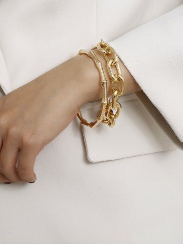 2Pcs Bamboo Bangle and Link Bracelets - GOLDEN