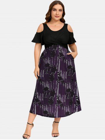 Robe Fleurie Imprimée Tordue à Epaule Dénudée de Grande Taille - CONCORD - L | US 12