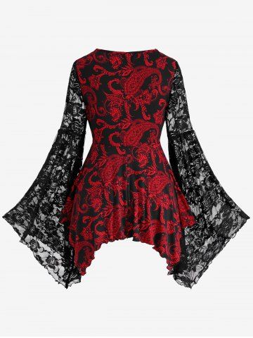 Gothic Paisley Print Floral Lace Heart Buttons T-shirt