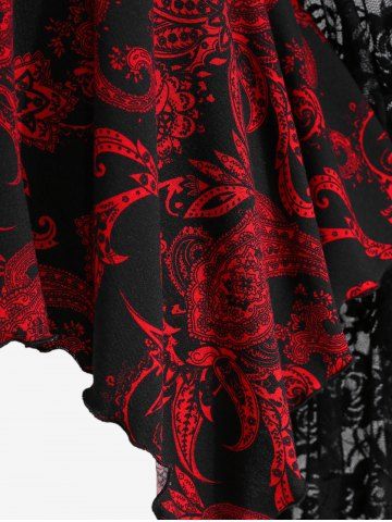 Gothic Paisley Print Floral Lace Heart Buttons T-shirt
