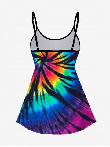 Tie Dye Print Padded Boyleg Tankini Swimsuit (Adjustable Shoulder Strap)