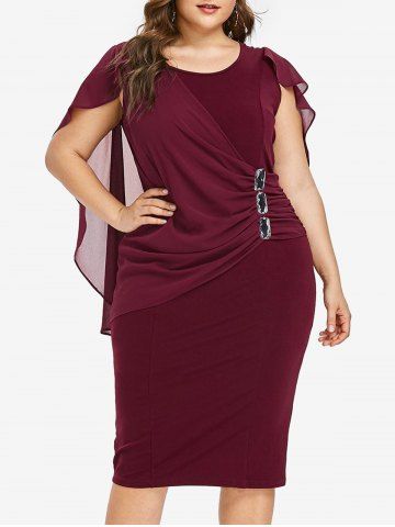 Plus Size  Knee Length Ruched Fitted Dress - DEEP RED - M | US 10