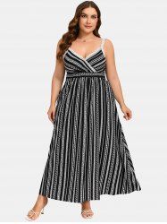 Plus Size Lace Trim Ethnic Print Surplice Dress -  