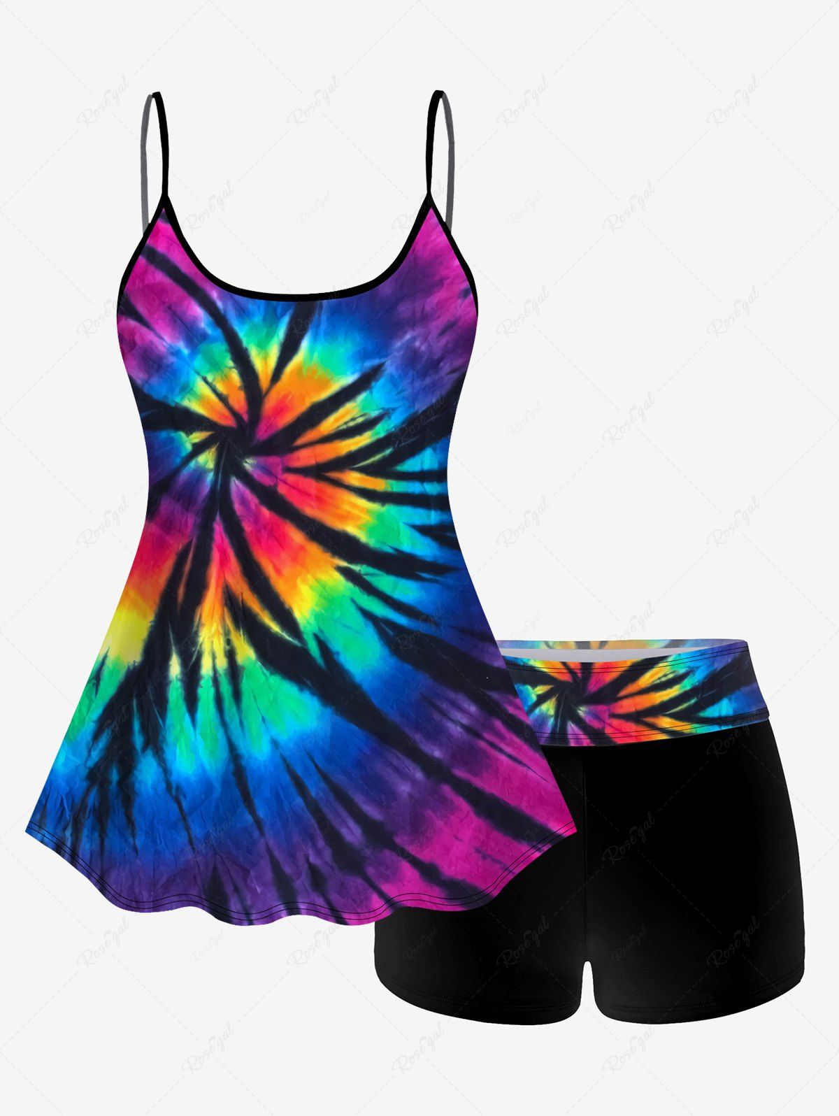 Online Tie Dye Print Padded Boyleg Tankini Swimsuit (Adjustable Shoulder Strap)  