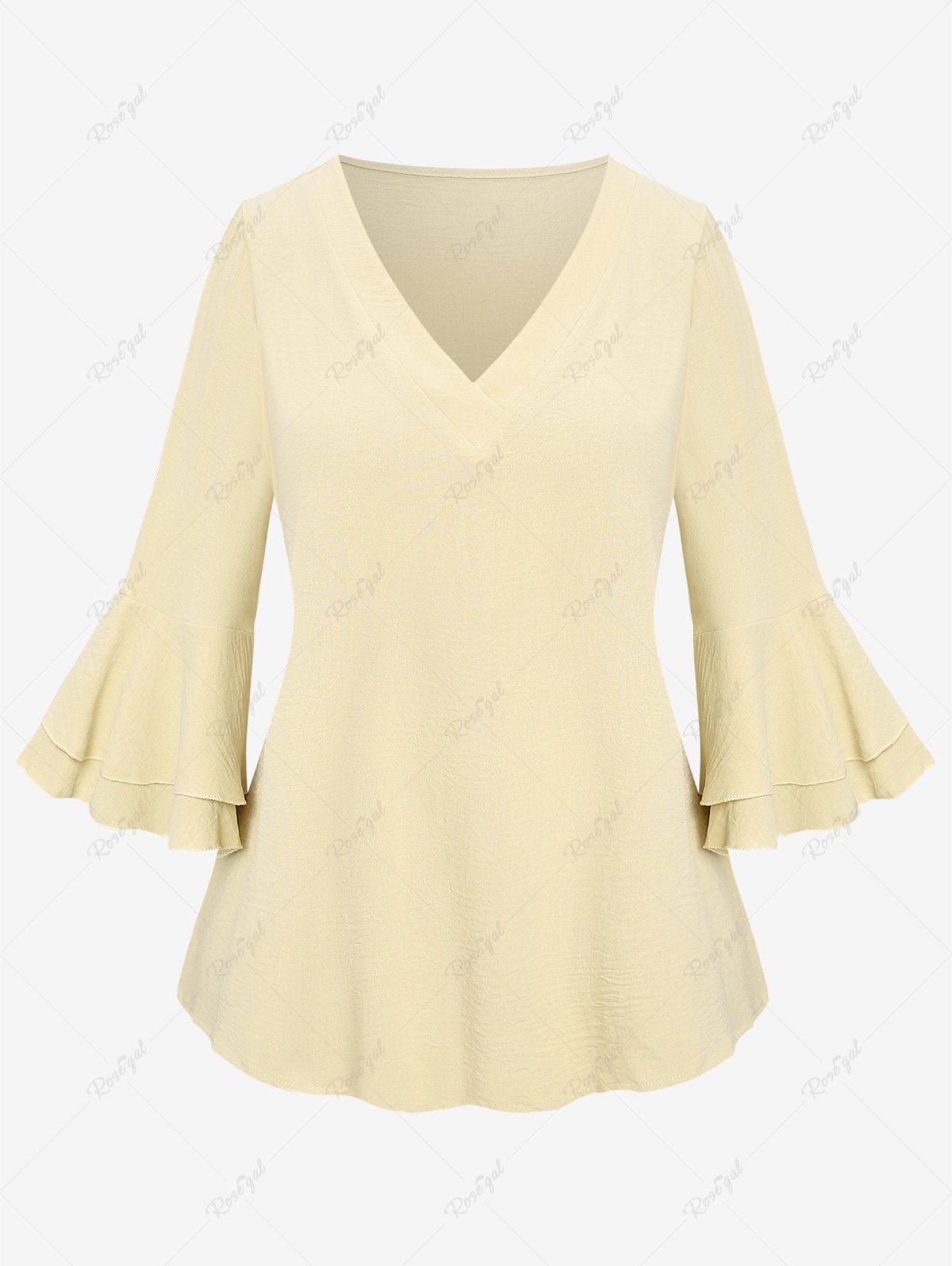 Online Plus Size Layered Bell Sleeves T-shirt  