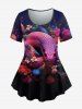 Snake Flower Print T-shirt And Flower Snake Print Pockets Capri Leggings Gothic Outfit -  