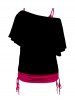 Plus Size Butterfly and Letter Print Oblique Shoulder T Shirt Cinched Tank Top Set -  