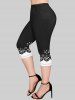 Floral Printed Short Sleeves T-shirt and Pocket Capri Leggings Plus Size Matching Set -  