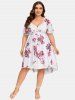 Plus Size Twist Lace Trim Belt Layered Flower Print Dress (Adjustable Shoulder Strap) -  