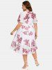 Plus Size Twist Lace Trim Belt Layered Flower Print Dress (Adjustable Shoulder Strap) -  