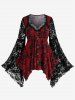 Gothic Paisley Print Floral Lace Heart Buttons T-shirt -  