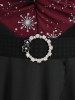 T-shirt de Noël Superposé Fleur Tordu Bouclé en Maille Insérée à Manches Evasées Grande Taille en Argent à Volants - Noir 1X | US 14-16