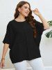 Plus Size Dolman Sleeves Ribbed T-shirt -  