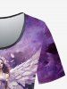 T-shirt Gothique Ange Galaxie Ombré Imprimée à Manches Courtes - Pourpre  L