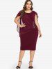 Robe Moulante Hauteur Genoux Froncée Grande-Taille - Rouge foncé 3X | US 22-24
