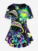 Plus Size Seabed Sailor Light Beam Print Short Sleeves T-shirt -  