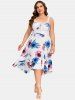 Plus Size 3D Floral Printed Ruched Lace Up Cisscross Cinched Spaghetti Strap Dress -  