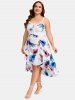 Plus Size 3D Floral Printed Ruched Lace Up Cisscross Cinched Spaghetti Strap Dress -  