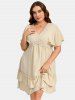 Plus Size Guipure Lace Panel Swiss Dot Ruffles Butterfly Sleeves A Line Dress -  