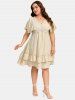 Plus Size Guipure Lace Panel Swiss Dot Ruffles Butterfly Sleeves A Line Dress -  
