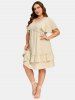 Plus Size Guipure Lace Panel Swiss Dot Ruffles Butterfly Sleeves A Line Dress -  