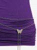 Plus Size Ruched Buckle Butterfly Chain Grommet Hooded T-shirt -  