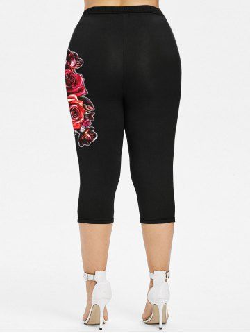 Plus Size Rose Floral Print Capri Leggings