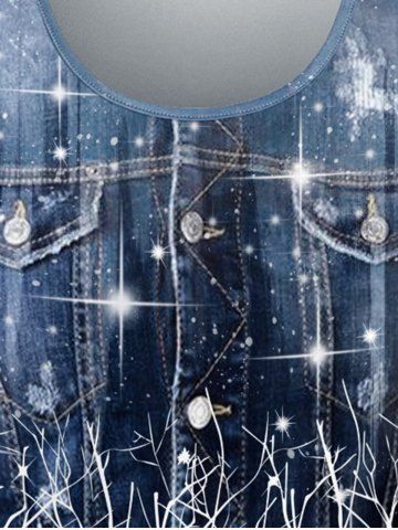 Plus Size 3D Pockets Buttons Glitter Tree Print T-shirt