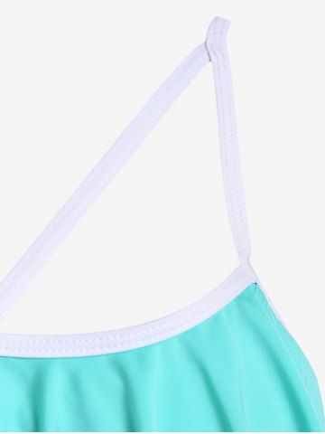 Plus Size Ruffled Overlay Flower Butterfly Print Skirted Tankini Swimsuit (Adjustable Shoulder Strap)