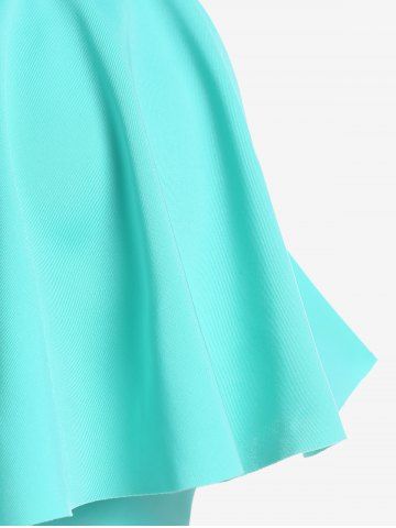 Plus Size Ruffled Overlay Flower Butterfly Print Skirted Tankini Swimsuit (Adjustable Shoulder Strap)