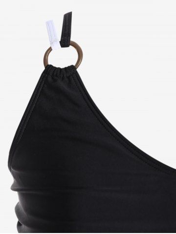 Plus Size Ruched Ombre Skull Floral Print Tankini Swimsuit (Adjustable Shoulder Strap)