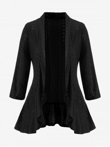 Plus Size Floral Cut Out Knitted Cardigan - BLACK - XL
